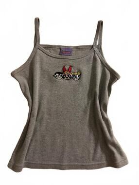 Rare Vintage Powerpuff Girls Ribbed Cami Tank Top Women's L Gray